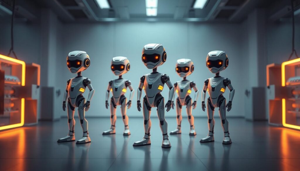 A sleek, futuristic laboratory setting with cutting-edge AI models standing in a row, illuminated by warm, ambient lighting. The models are rendered in a stylized, minimalist design, their forms elegant and geometric, conveying a sense of technological sophistication. The background features a gradient of cool blues and grays, creating a sense of depth and emphasizing the models as the focal point. The overall mood is one of innovation, progress, and the rapid evolution of AI technology.