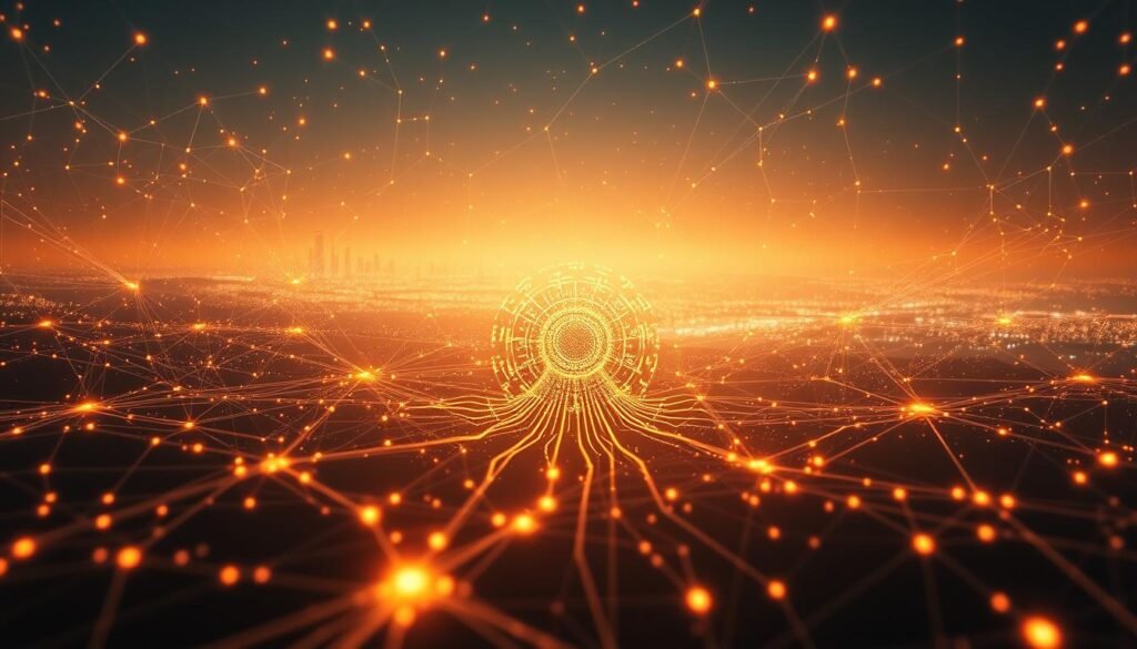An expansive landscape of interconnected circuits and neural pathways, bathed in a warm, ethereal glow. In the foreground, a central hub of intricate, pulsing algorithms, representing the deep reasoning and problem-solving capabilities of advanced AI systems. Surrounding it, a network of smaller nodes and pathways, interconnected and flowing with dynamic energy, symbolizing the collaborative and iterative nature of these AI approaches. In the distance, a hazy, futuristic cityscape, hinting at the broader implications and real-world applications of these transformative technologies. The entire scene is imbued with a sense of intellectual depth, technological sophistication, and the boundless potential of artificial general intelligence.